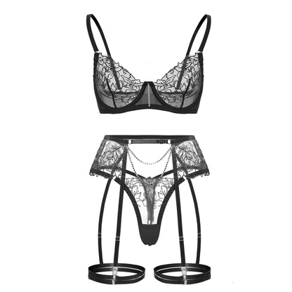 Wholesale Sheer Lace Garter Lingerie Ensemble-23