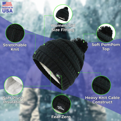 Warmest Plush Insulated Cuff Knit Pom Women Winter Beanie Hat Warm Wool Insulated Cap Winter Beanie Hat-2