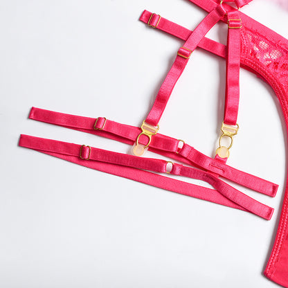 Sexy Sheer Floral Lace Bra Set with Tassel Girdle-9