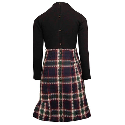Black Dress with Tartan Skirt in Red & Green-2