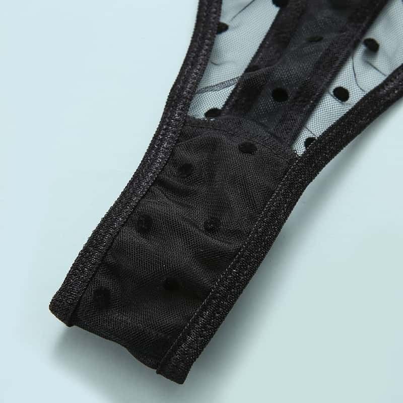 Lace Polka Dot Ruffle Bustier Bra Set Panty Details