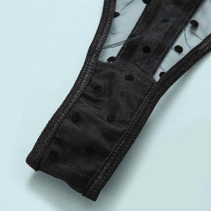 Lace Polka Dot Ruffle Bustier Bra Set Panty Details