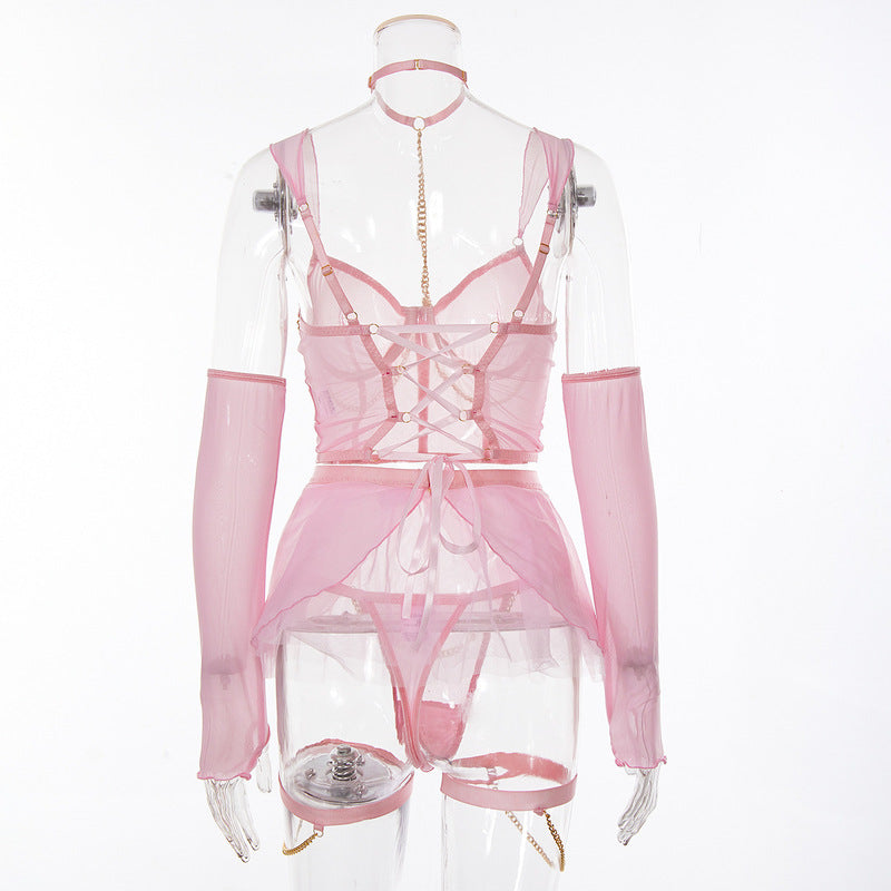Pink Sexy Pure Desire Girls Underwear Sexy Suit-Back View