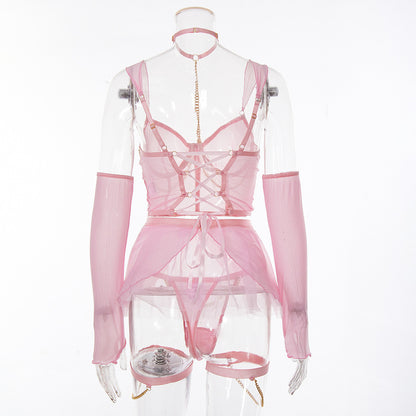 Pink Sexy Pure Desire Girls Underwear Sexy Suit-Back View