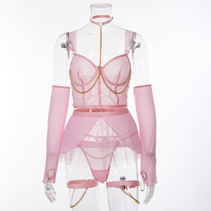 Pink Sexy Pure Desire Girls Underwear Sexy Suit-Front View