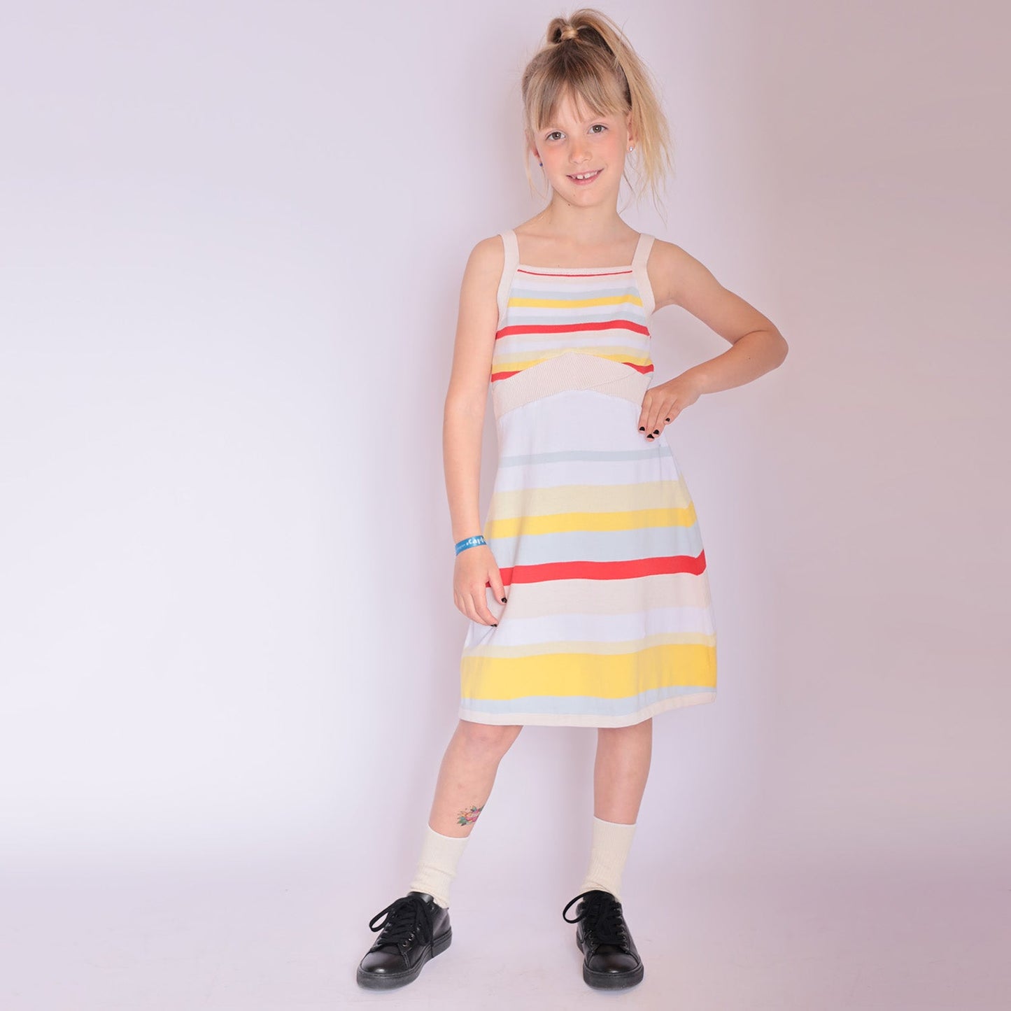Girls Beach Dress with Bright Stripes-1