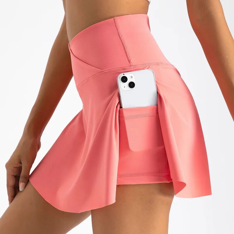 Women Pleated Tennis Skirt with Pockets Shorts Athletic Skirts Crossover High Waisted Athletic Golf Skorts Workout Sports Skirts-8