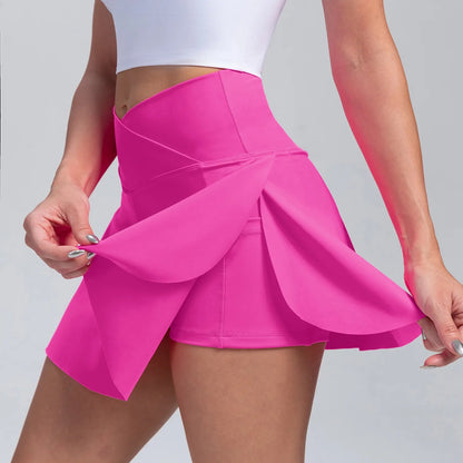 Women Pleated Tennis Skirt with Pockets Shorts Athletic Skirts Crossover High Waisted Athletic Golf Skorts Workout Sports Skirts-11