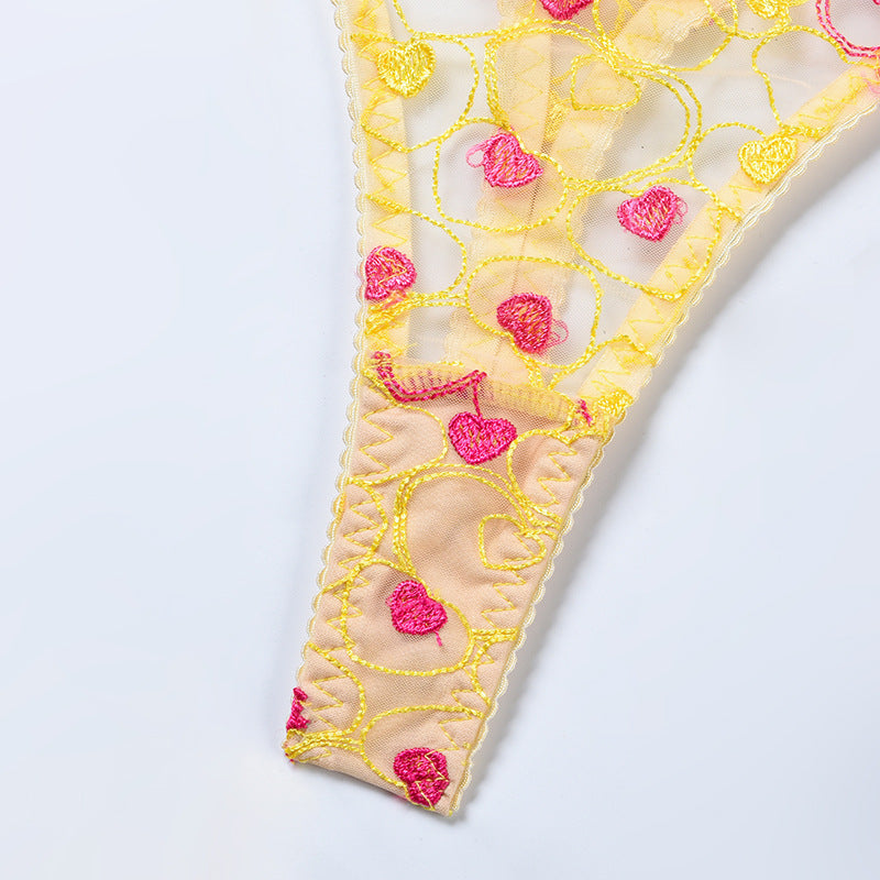 Wholesale Lace and Eyelash Bra and Panty Set with Love Embroidery-10