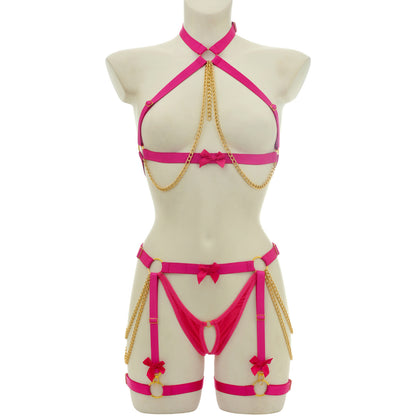 Wholesale Red Harness Bra Set with Choker in Bold Colors