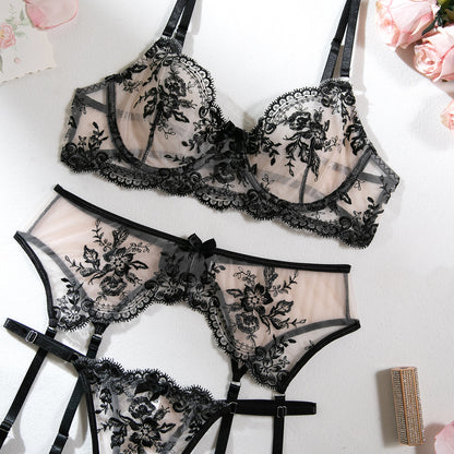 Wholesale Romantic Bra and Panty Set with Lace Garter-8