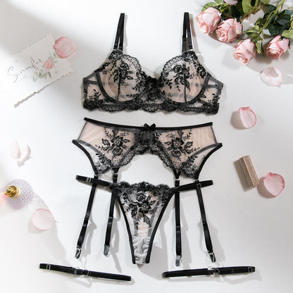 Wholesale Romantic Bra and Panty Set with Lace Garter Ov