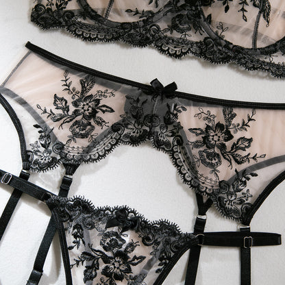 Wholesale Romantic Bra and Panty Set with Lace Garter-9