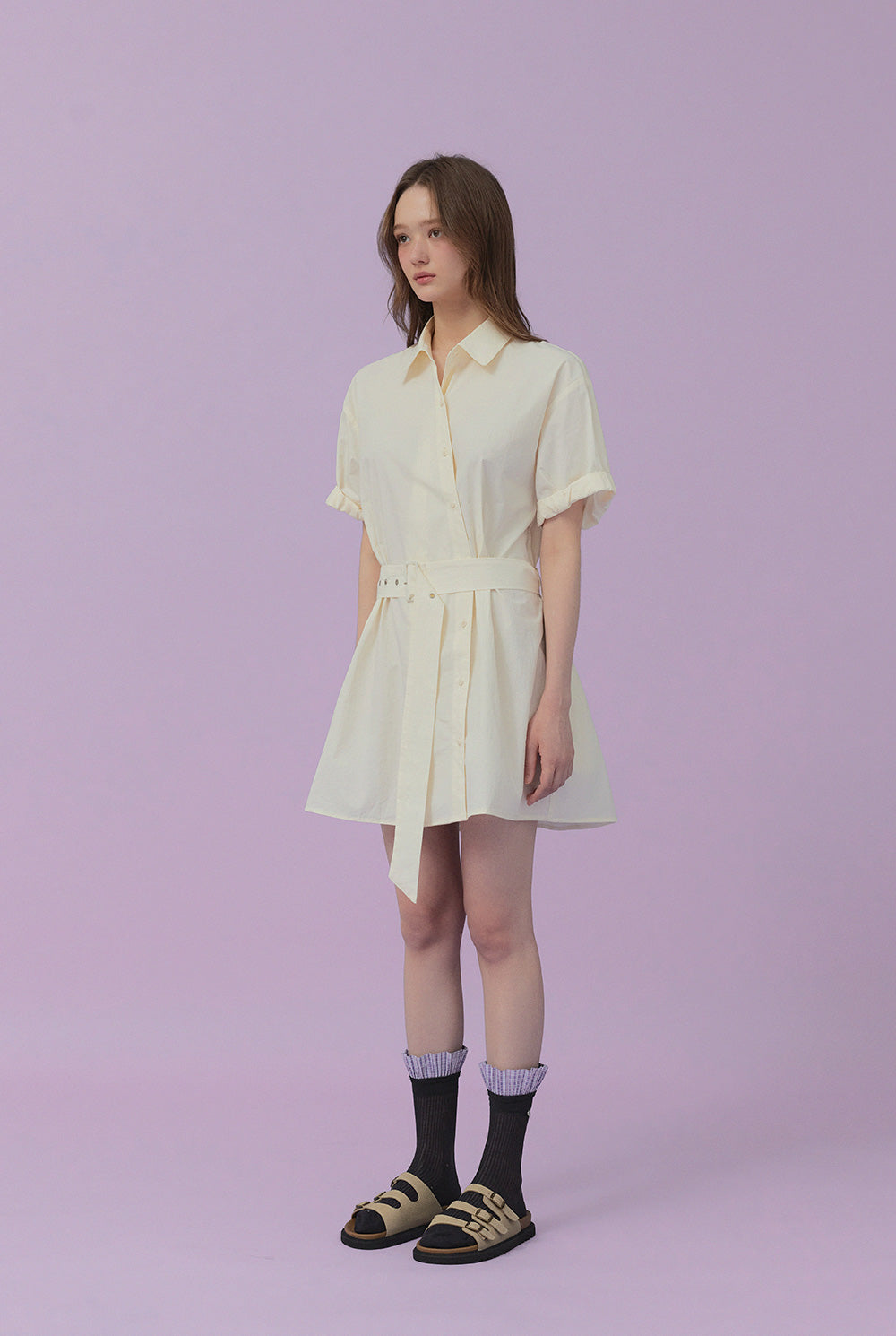 [TWEE] Lovin Roll-Up Shirt Dress (Belt Set)-4
