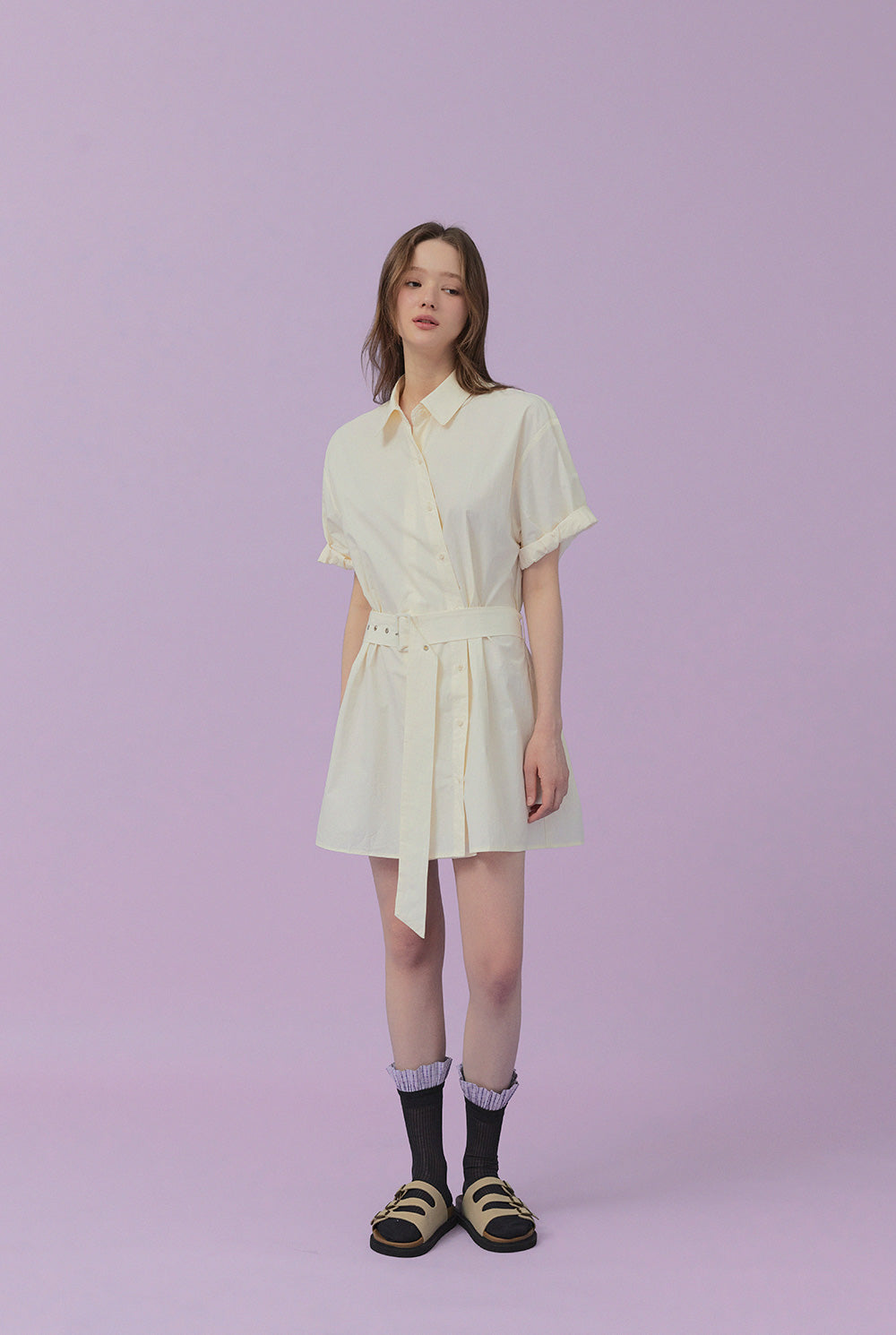 [TWEE] Lovin Roll-Up Shirt Dress (Belt Set)-1