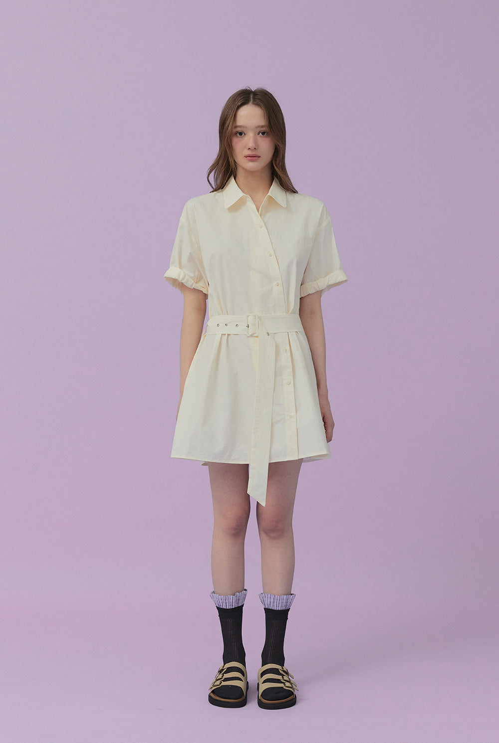 [TWEE] Lovin Roll-Up Shirt Dress (Belt Set)-0