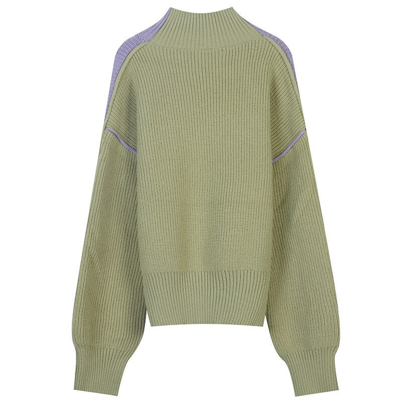 Cold Winter Women Knitted Turtleneck Thicken Sweaters Casual Basic Pullover Jumper Patchwork Long Sleeve Loose Tops-2