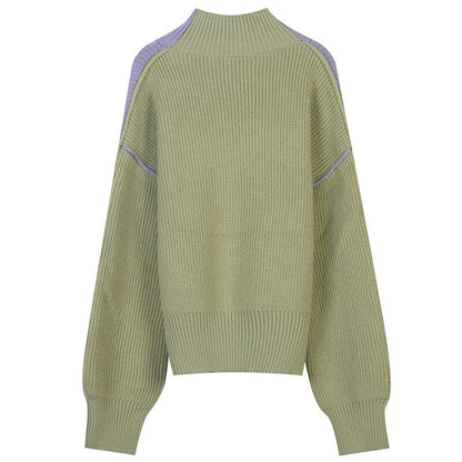 Cold Winter Women Knitted Turtleneck Thicken Sweaters Casual Basic Pullover Jumper Patchwork Long Sleeve Loose Tops-2