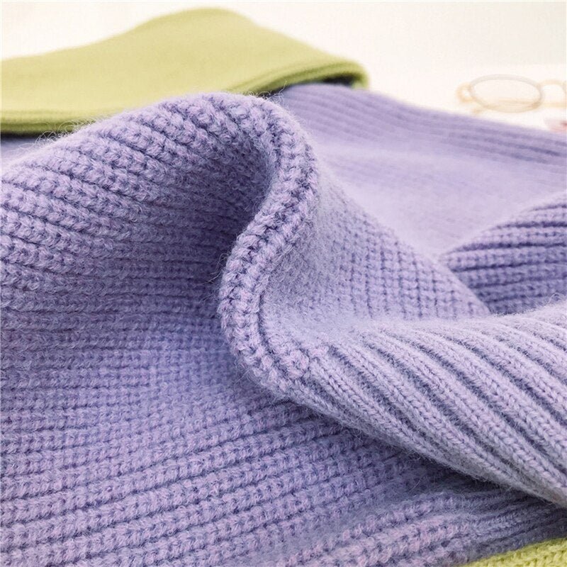 Cold Winter Women Knitted Turtleneck Thicken Sweaters Casual Basic Pullover Jumper Patchwork Long Sleeve Loose Tops-3