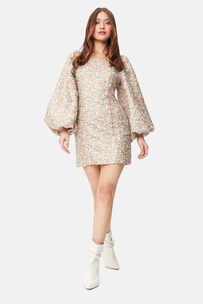 Brocade mini dress with bell sleeves-1