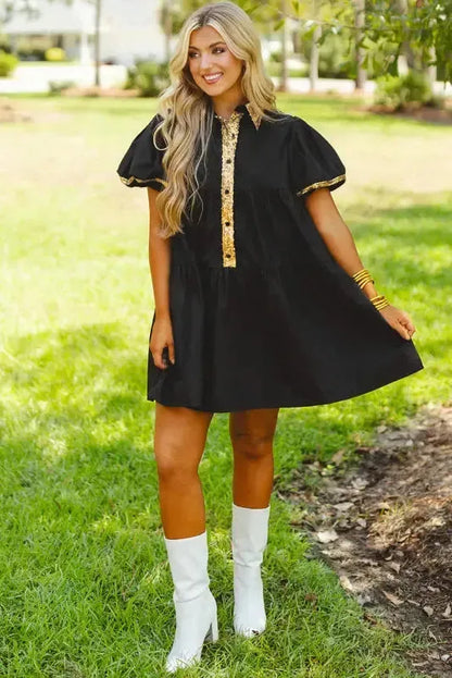 Game Day Shirt Dress - Black Sequin Trim-1