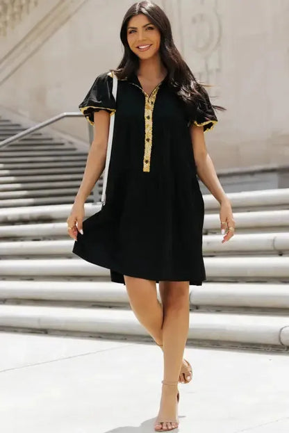 Game Day Shirt Dress - Black Sequin Trim-4