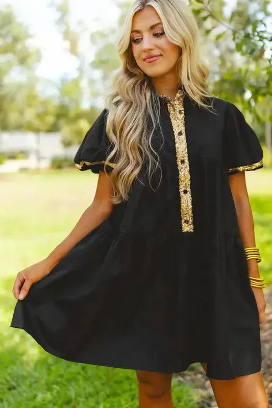 Game Day Shirt Dress - Black Sequin Trim-0