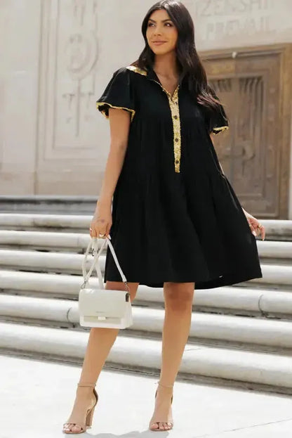 Game Day Shirt Dress - Black Sequin Trim-3