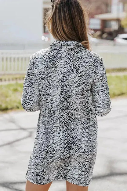 Long Sleeve Leopard Animal Print Shirt Dress-1