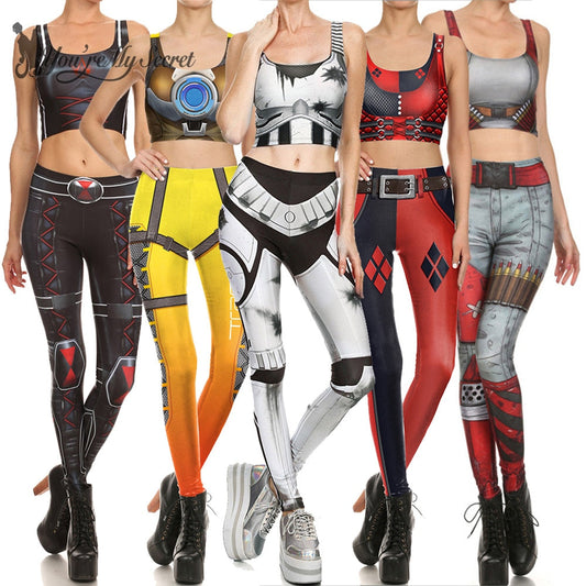 Star Wars Cosplay Costume For Women Wonder Captain America Deadpool Woman Croped Tops Leggings Sets-0
