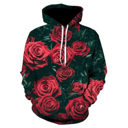 Men/Women autumn winter Hoodies Men's Sweatshirts Rose flower print Sweatshirts Plus Size 5XL Loose pullover Hoodie Tops-0
