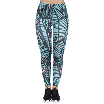 Leggins mujer Green Tropical Leaves Printing legging feminina leggins fitness Woman Pants workout leggings-5