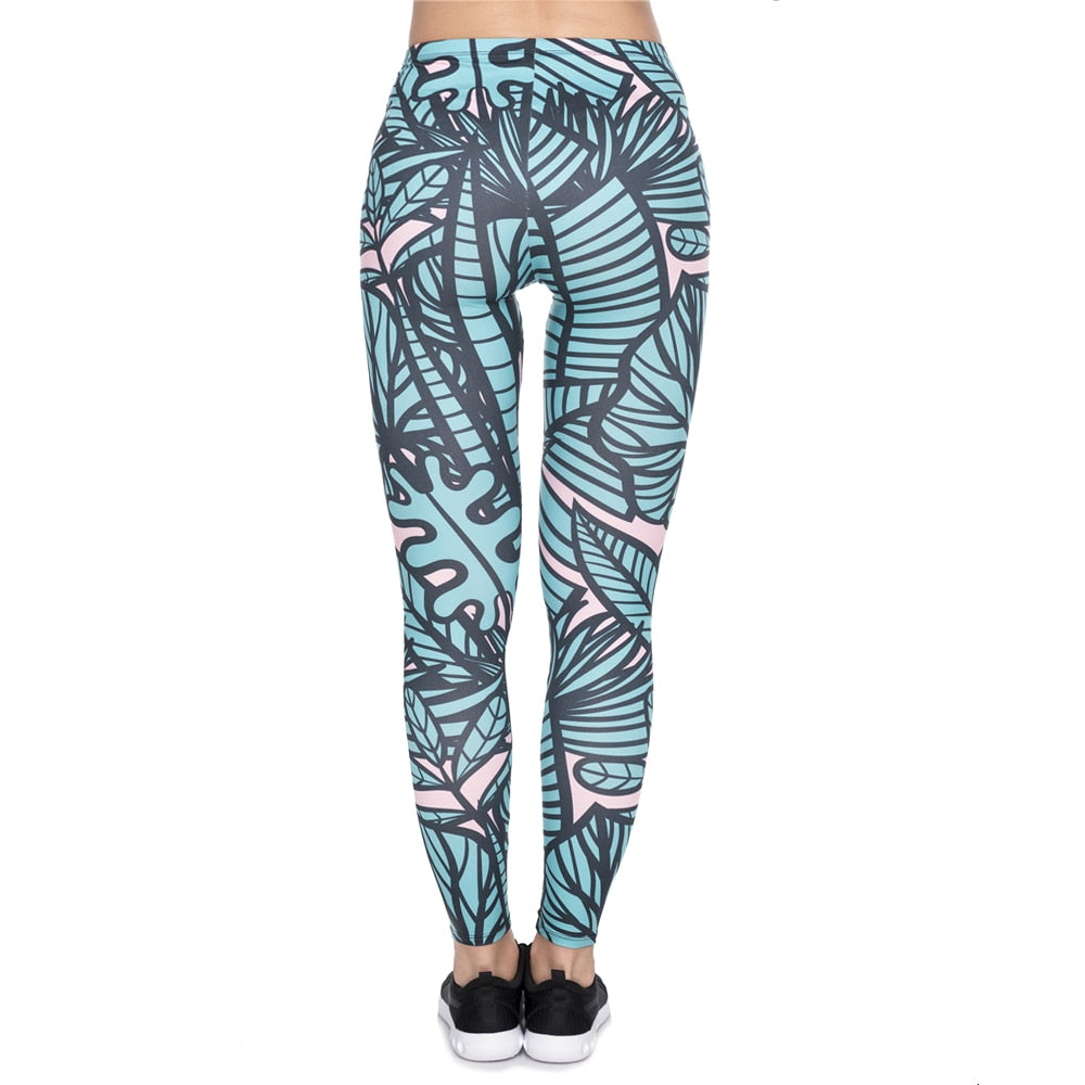 Leggins mujer Green Tropical Leaves Printing legging feminina leggins fitness Woman Pants workout leggings-1