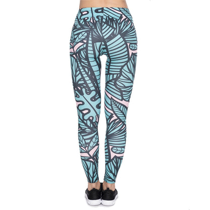 Leggins mujer Green Tropical Leaves Printing legging feminina leggins fitness Woman Pants workout leggings-1