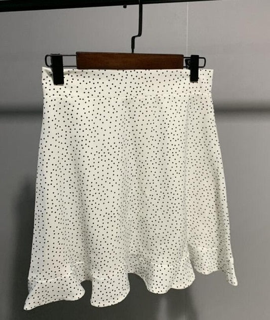 Women Dots Mini Skirt Green White Saia High Waistline Faldas sexy Skirts Summer-0