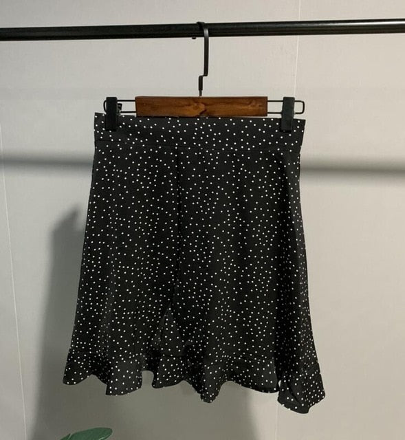 Women Dots Mini Skirt Green White Saia High Waistline Faldas sexy Skirts Summer-3