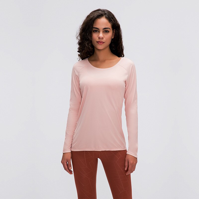 Workout Shirts for Women Nylon Spandex Yoga Long Sleeved Shirts Womens Breathable Lightweight Loose Running Sport Tops-0