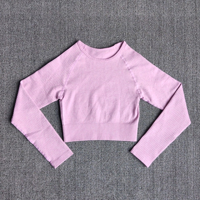 Yoga Sports Crop Top Long Sleeve Gym Women&#39;s Seamless T-shirt Fitness Woman Sport T-shirt Workout Tops For Women&#39;s Sportswear-5
