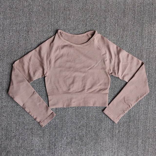Yoga Sports Crop Top Long Sleeve Gym Women&#39;s Seamless T-shirt Fitness Woman Sport T-shirt Workout Tops For Women&#39;s Sportswear-6