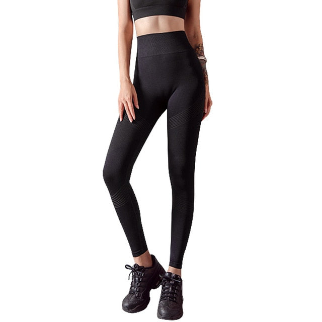 Striped Leggings Women High Waist Yoga Pants Fashion High Elastic Push Up Work Out Pants For Women Jogging Pants Hips Lifting-3