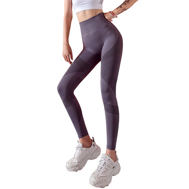 Striped Leggings Women High Waist Yoga Pants Fashion High Elastic Push Up Work Out Pants For Women Jogging Pants Hips Lifting-2