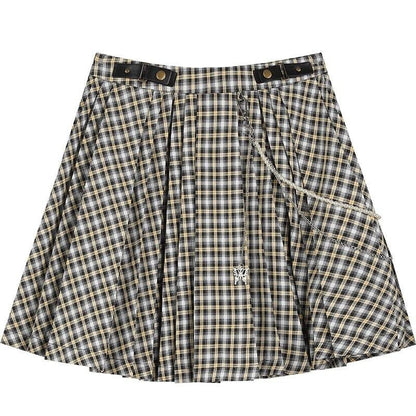 Plaid British High Waist Chic Belted Casual Women Mini Skirts,Spring ELF Vintage Korean Ladies Daily Preppy Bottom-0