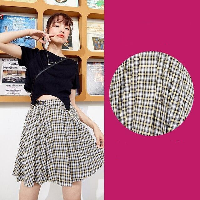 Plaid British High Waist Chic Belted Casual Women Mini Skirts,Spring ELF Vintage Korean Ladies Daily Preppy Bottom-5