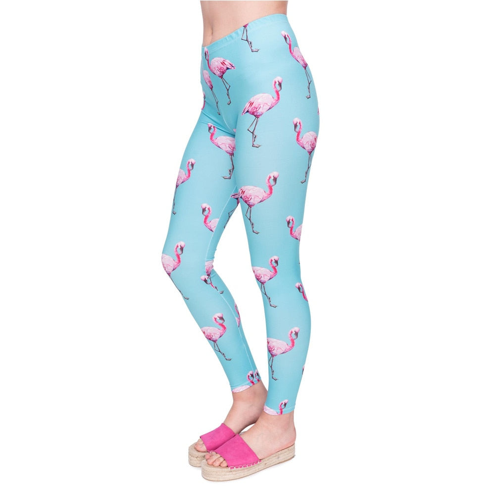 New Fashion Women Legging Cyan Flamingo Printing Leggings High Quality High Waist Woman Pants-0