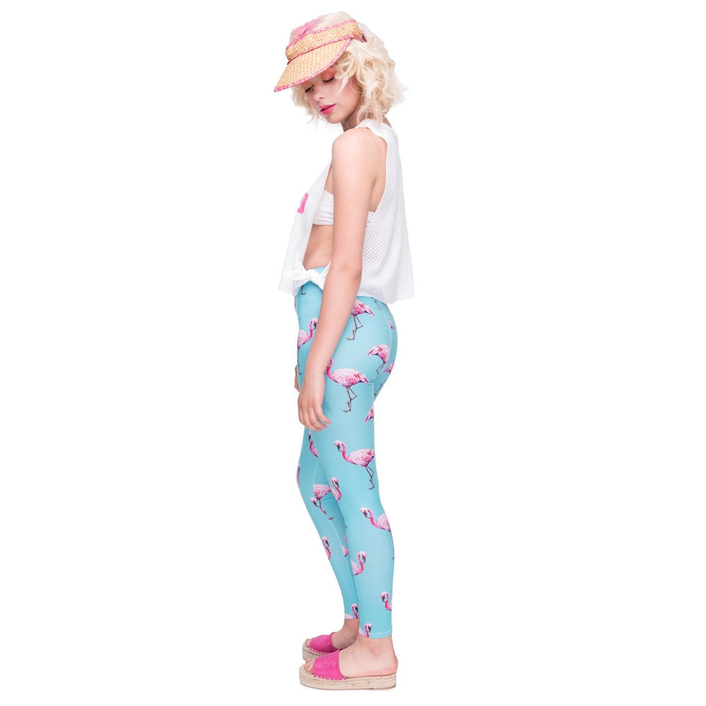 New Fashion Women Legging Cyan Flamingo Printing Leggings High Quality High Waist Woman Pants-2