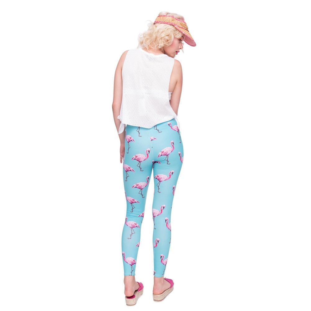 New Fashion Women Legging Cyan Flamingo Printing Leggings High Quality High Waist Woman Pants-4
